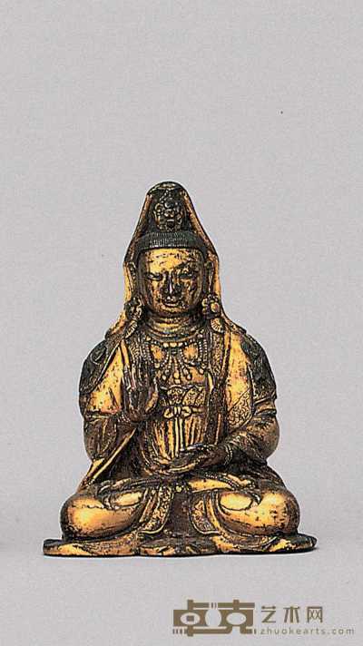 17世纪 鎏金铜观音像 高11cm